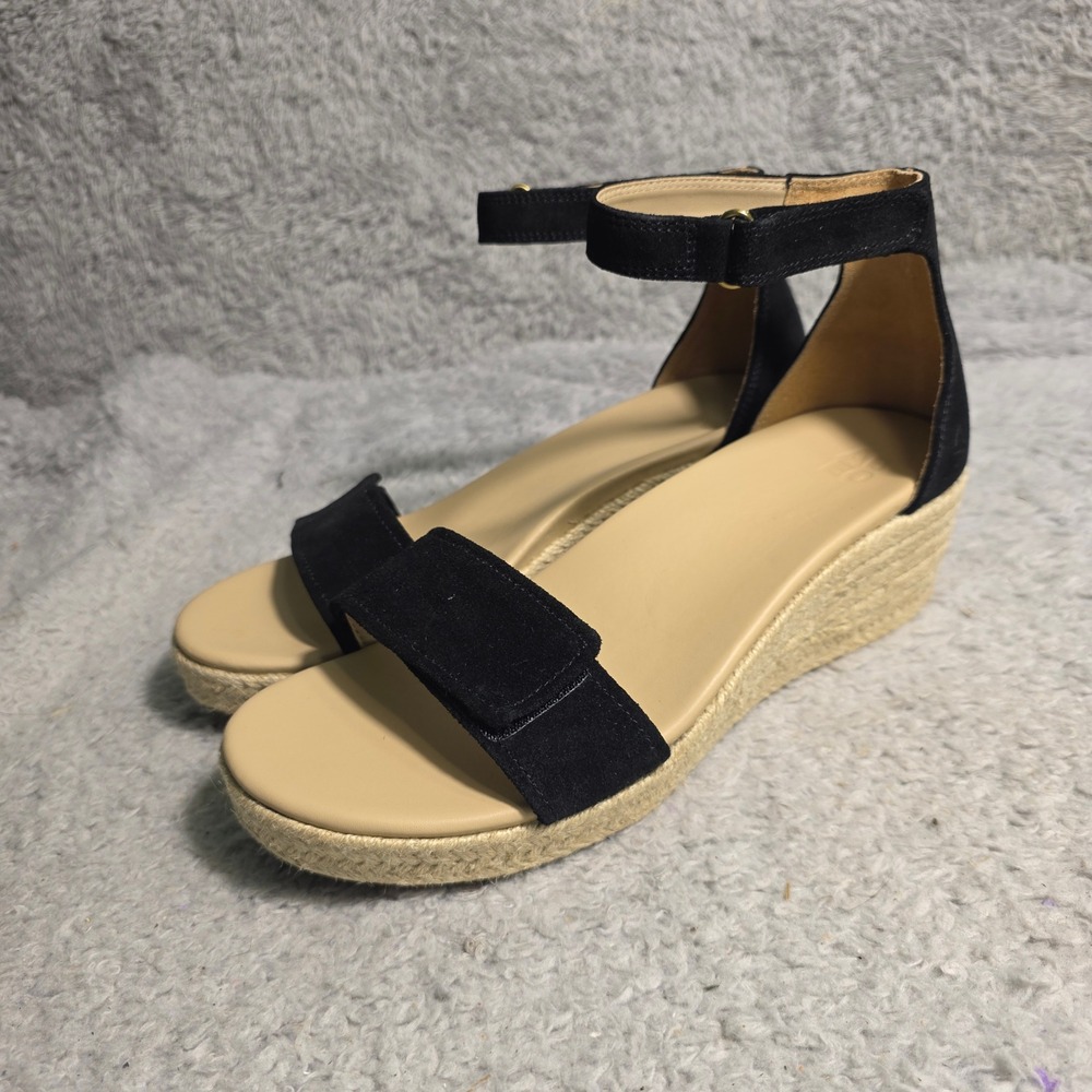 ABEO Cecile Espadrille Wedge Sandals Black Suede Women 10 Neutral NEW